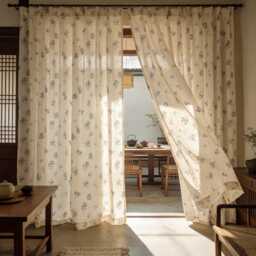 Rustic Floral Linen Curtains Farmhouse Cottage Drapes For Bedroom Living Room - thumbnail 1