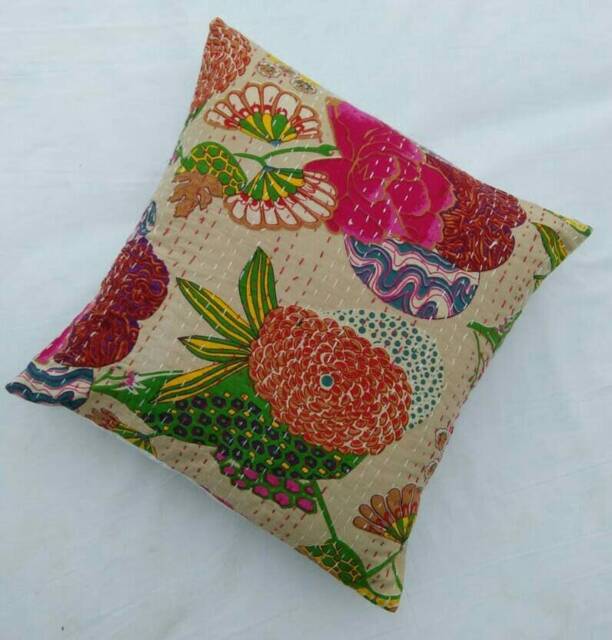 Indian Pillow Cover, Handmade Floral Cushion, Kantha Pillocases, Cushion Cover Size 16x16 Gift For Wife, Gift Him, Gifts, Valentine's Day - image 1