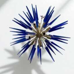 1950's Mid Century Murano Glass Blue Cube Sputnik Urchin Italian Ceiling Light Fixture Brushed Brass Finish Lamp - thumbnail 3