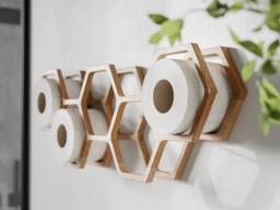 Toilet Paper Holder Honeycomb, Wall Mount Wood Tp Floating Storage Shelf For Bathroom, Hanging Restroom Loo Roll Rack Tissue