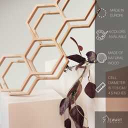 Toilet Paper Holder Honeycomb, Wall Mount Wood Tp Floating Storage Shelf For Bathroom, Hanging Restroom Loo Roll Rack Tissue - thumbnail 3