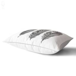 Black & White Feather Print Lumbar Cushion Cover - Suede Pillow - thumbnail 2