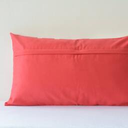Coral Red Patchwork Pillow Cover, Faux Suede Cushion, Modern Decor - thumbnail 4