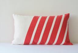 Coral Red Patchwork Pillow Cover, Faux Suede Cushion, Modern Decor - thumbnail 1