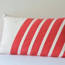 Coral Red Patchwork Pillow Cover, Faux Suede Cushion, Modern Decor - thumbnail 2