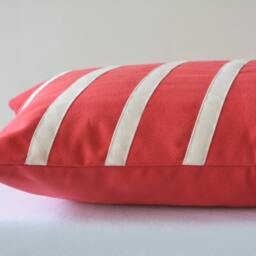 Coral Red Patchwork Pillow Cover, Faux Suede Cushion, Modern Decor - thumbnail 3