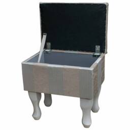 Small Dressing Table Storage Stool in A Woburn Beige Striped Fabric - 17062 - thumbnail 2