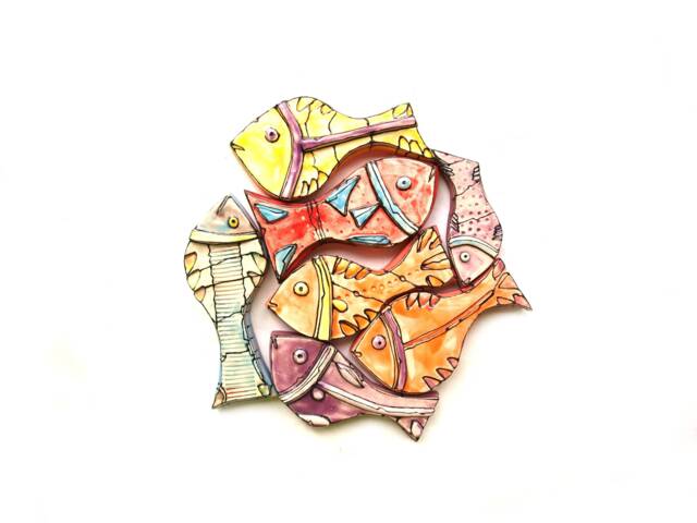 Colorful Ceramic Fish Wall Art Beach House Decor, Set Of 7 - image 1