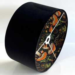 Handmade Black Velvet Lamp Shade Mushroom Village Jungle Pattern - thumbnail 3