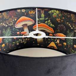 Handmade Black Velvet Lamp Shade Mushroom Village Jungle Pattern - thumbnail 2