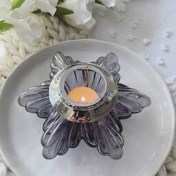 Recycled Glass Star Votive Candle Holder Grey Or Clear - Hand Blown - thumbnail 3