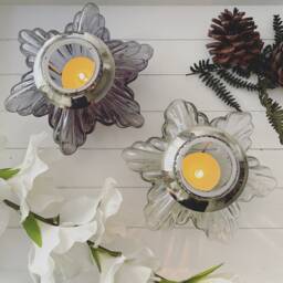 Recycled Glass Star Votive Candle Holder Grey Or Clear - Hand Blown - thumbnail 1