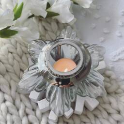 Recycled Glass Star Votive Candle Holder Grey Or Clear - Hand Blown - thumbnail 2
