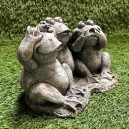 Concrete Three Frogs Hear See Speak No Evil Outdoor Garden Lawn Ornament Sculpture/Pond Frost Protected - thumbnail 3