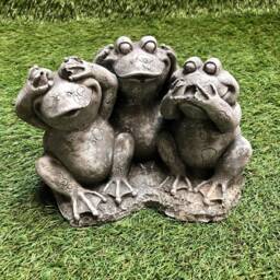 Concrete Three Frogs Hear See Speak No Evil Outdoor Garden Lawn Ornament Sculpture/Pond Frost Protected - thumbnail 2