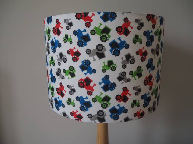 Tractor Lampshade Colourful Kids Cotton Farmyeard Fabric Lamp Shade Red Green Blue Handmade Drum Ceiling Pendant Or Table Floor - image 1