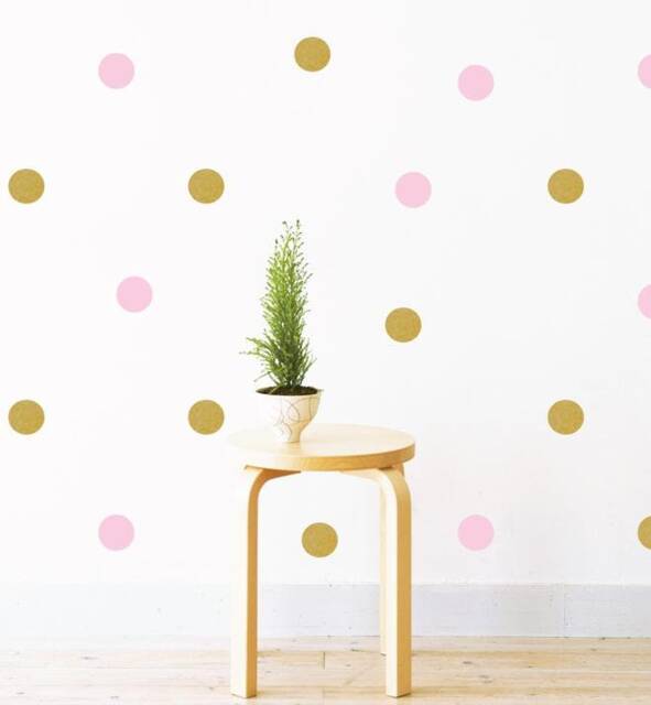 Party Gold & Pink Polka Dots - Set Of 54 Wall Sticker Decal - Pattern, Art, Girls Room, Boys Nursery Decal, Kids Room Patterns