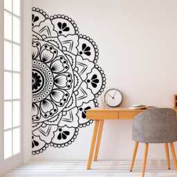 Mandala Half Wall Decal - Boho Tattoo For Meditation Yoga Sticker Zen Art Indian Decor Design 002