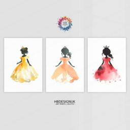 Princess Nursery Prints - Set Of 3 Posters - Kids Print Girls Room Wall Art Bedroom Decor Playroom Artwork Baby Gifts - thumbnail 1