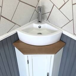 Painted Corner Sink Vanity - Oak Top, Ceramic Basin - thumbnail 3