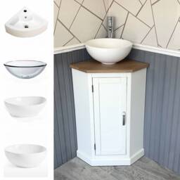 Painted Corner Sink Vanity - Oak Top, Ceramic Basin - thumbnail 1
