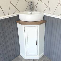 Painted Corner Sink Vanity - Oak Top, Ceramic Basin - thumbnail 2