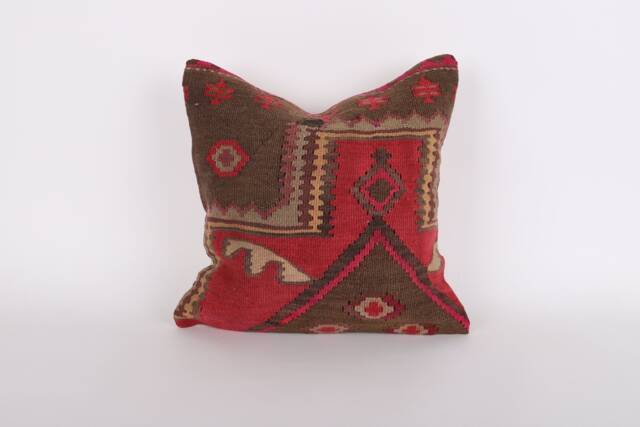 Vintage Turkish Kilim Pillow Cover 16'' Handwoven Wool Throw - image 1