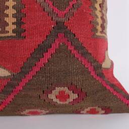 Vintage Turkish Kilim Pillow Cover 16'' Handwoven Wool Throw - thumbnail 2