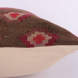 Vintage Turkish Kilim Pillow Cover 16'' Handwoven Wool Throw - thumbnail 4