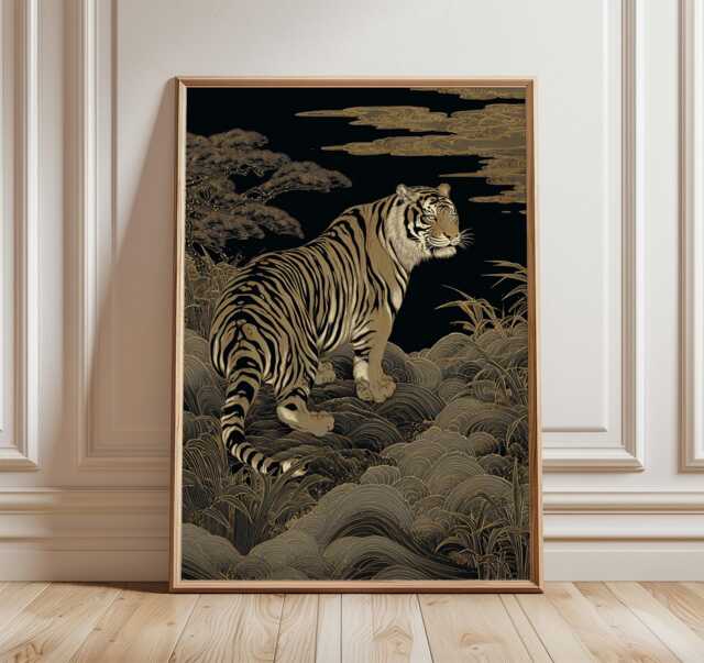 Japanese Tiger Poster, Retro Wall Art, Vintage Animal Art Print - image 1