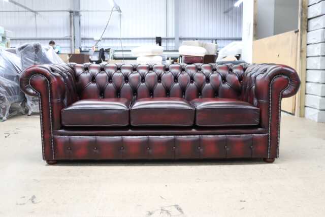 Sofa 3 Seater Chesterfield Handmade Brand New Antique Oxblood/Green/Tan - image 1