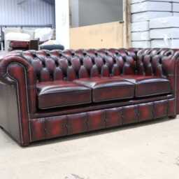 Sofa 3 Seater Chesterfield Handmade Brand New Antique Oxblood/Green/Tan - thumbnail 2
