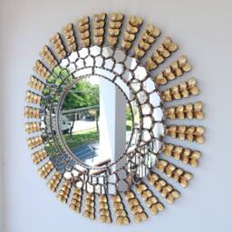 Peruvian Silver Gold Leaf Mirror 78 cm Handmade Wall Decor - Carved Wood Round Artistic Statement For Living Room Bathroom - thumbnail 3