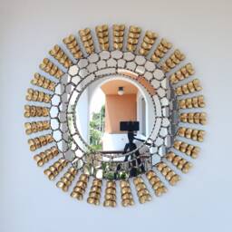 Peruvian Silver Gold Leaf Mirror 78 cm Handmade Wall Decor - Carved Wood Round Artistic Statement For Living Room Bathroom - thumbnail 2