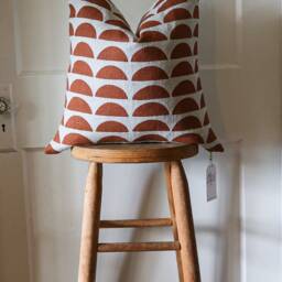 Terracotta Linen Throw Pillow Cover Hand Block Printed Boho Midcentury Modern Pillowcase - thumbnail 2