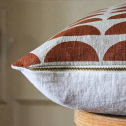 Terracotta Linen Throw Pillow Cover Hand Block Printed Boho Midcentury Modern Pillowcase - thumbnail 4