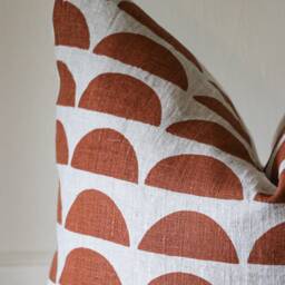 Terracotta Linen Throw Pillow Cover Hand Block Printed Boho Midcentury Modern Pillowcase - thumbnail 3