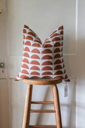 Terracotta Linen Throw Pillow Cover Hand Block Printed Boho Midcentury Modern Pillowcase