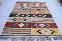 Handwoven Afghan Kilim Rug Geometric Wool Tribal Design - 6.6x4.11 Ft - thumbnail 1