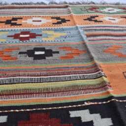 Handwoven Afghan Kilim Rug Geometric Wool Tribal Design - 6.6x4.11 Ft - thumbnail 3