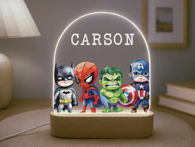 Personalised Child's Superhero Night Light - Birthday Gift Bedroom Decor - image 1