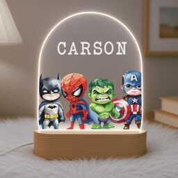 Personalised Child's Superhero Night Light - Birthday Gift Bedroom Decor - thumbnail 2