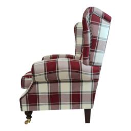 Wing Back Cottage Fireside Chair Aldernay Rosso Red Tartan Fabric - thumbnail 3