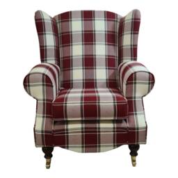 Wing Back Cottage Fireside Chair Aldernay Rosso Red Tartan Fabric - thumbnail 2