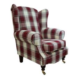 Wing Back Cottage Fireside Chair Aldernay Rosso Red Tartan Fabric