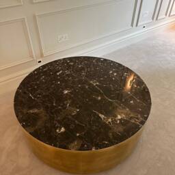Handmade Brass Drum Coffee Table Emporium Marble Top - thumbnail 2