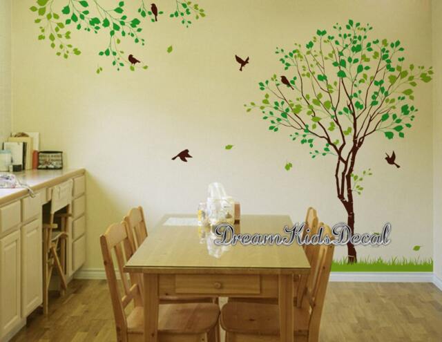 Birch Tree Wall Decal With Flying Birds, Nursery Decor - image 1