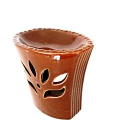 Ceramic Oil Burner Lotus Essential Diffuser Hot Brown Porcelain Room Fragrance Feng Shui Aromatherapy Candle Warmer Hand Painted Art - thumbnail 3