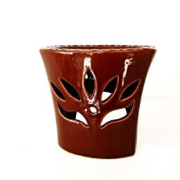 Ceramic Oil Burner Lotus Essential Diffuser Hot Brown Porcelain Room Fragrance Feng Shui Aromatherapy Candle Warmer Hand Painted Art - thumbnail 4