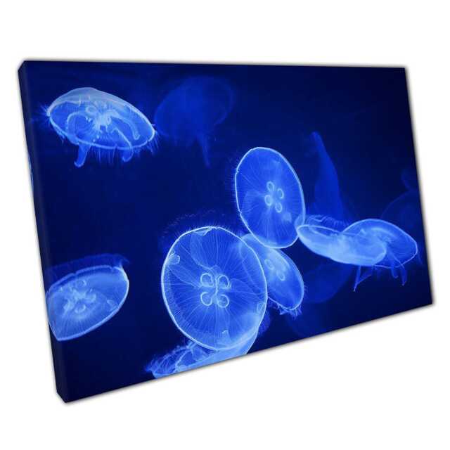 Luminous Jellyfish in Deep Ocean Ethereal Canvas Print For Home & Office Wall Decor - image 1